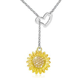 Silver Sunflower Heart Necklace Pendants