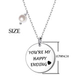 925 Sterling Silver Cultured Pearl Encouragement Love Words Engraved Inspirational Disc Necklace Gift For Women Girls
