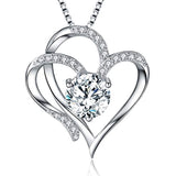  silver White Gold-Plated Forever Double Love Heart Pendant Necklace