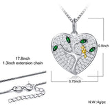 Sterling Silver heart Cubic Zirconia Family Tree of Life Bird Pendant Necklace CZ Fine Jewelry Gifts for Women