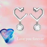 Sterling Silver Heart Earrings, Crystal from Swarovski,  Heart Dangle Drop Earrings for Women - Fill My Heart Gap With Your Love