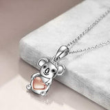 Sterling Silver Cute Koala Rose Gold Heart Pendant Necklace Jewelry Gifts for Women Girls