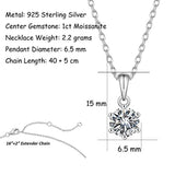 925 Sterling Silver Moissanite Six Prong Pendant Necklace for Women Jewelry