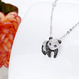 925 Sterling Silver Pave Cubic Zirconia Cute Panda Animal Pendant Necklace Clear