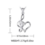 S925 Sterling Silver Heart  Necklace for Women  Music Notes Pendant Jewelry for Women