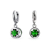 Irish Lucky Celtic Four Leaf Clover Green Glass Drop Dangle Earrings For Women For Graduation 925 Sterling Silver