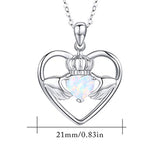Claddagh Necklace 925 Sterling Silver Good Luck Irish Claddagh Opal Necklace Love Heart Pendant for Women Wife Mother's Day