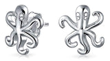 Nautical Sea Creature Ocean Octopus Squid Stud Earrings For Women For Teen 925 Sterling Silver