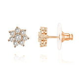 14K Gold Plated Sterling Silver Post Flower Halo Cluster Cubic Zirconia Stud Earrings For Women