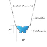 Sterling Silver Created Turquoise Butterfly Pendant Necklace Fine Jewelry