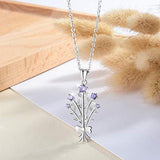 Sterling Silver Purple Flower Necklaces Leaf Pendant with 18 Inches Chain, Christmas Birthday Gifts for Women