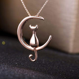 Cat Moon Necklace Sterling Silver Necklaces For Women Cat Necklace