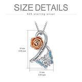925 Sterling Silver rose flower butterfly necklace I Love You Forever Flower Pendant Jewelry for Women