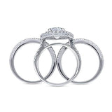 Rhodium Plated Sterling Silver Oval Cut Cubic Zirconia CZ Halo Engagement Wedding Ring Set
