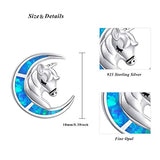 925 Sterling Silver Opal Unicorn On Crescent Moon Stud Earring For Women