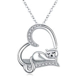 Silver Cat Heart Necklace