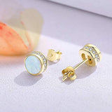 Gold Plated White Opal Earrings 925 Sterling Silver Tiny Stud Earrings with Cubic Zirconia for Women 7MM Round Hypoallergenic Opal Stud Earrings for Sensitive Ears