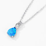 S925 Sterling Silver Opal Necklace Teardrop Pendant  Birthstone Jewelry for Women
