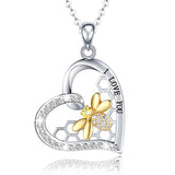 “I Love You” Heart with Gold Bee Necklace