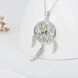 Dream Catcher Necklaces, 925 Sterling Silver Flower Dream Catchers Pendant Charm Jewelry for Mothers Day Gifts