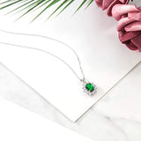 925 Sterling Silver Green Simulated Emerald Pendant Necklace with 18 inches Silver Chain (1.60 cttw, 8X6MM)