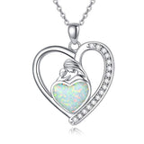  Silver Opal Heart Necklace Pendants