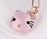 Jewelry Gifts for Women Sterling Silver and Plated with Rose Gold Natural Gemstone Rose-Quartz Kitty Pendant Necklace