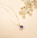 14K Solid Yellow Gold Genuine Natural Amethyst Solitaire Pendant Necklace February Birthstone Gemstone Fine Jewelry Gifts