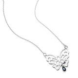 Sterling Silver Filigree Butterfly Evil Eye Hamsa Good Luck Protection Pendant Necklace 16” – 18”