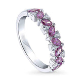 Rhodium Plated Sterling Silver Stackable Flower Cluster Anniversary Fashion Right Hand Band Made with Swarovski Zirconia Purple