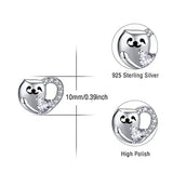 Sterling Silver CZ Heart Sloth  Stud Earrings Animal Jewelry gift for Women