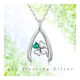 Wishbone Necklace 925 Sterling Silver Cubic Zirconia  Good Luck Four Leaf Clover Pendant Wishbone Jewelry for Women