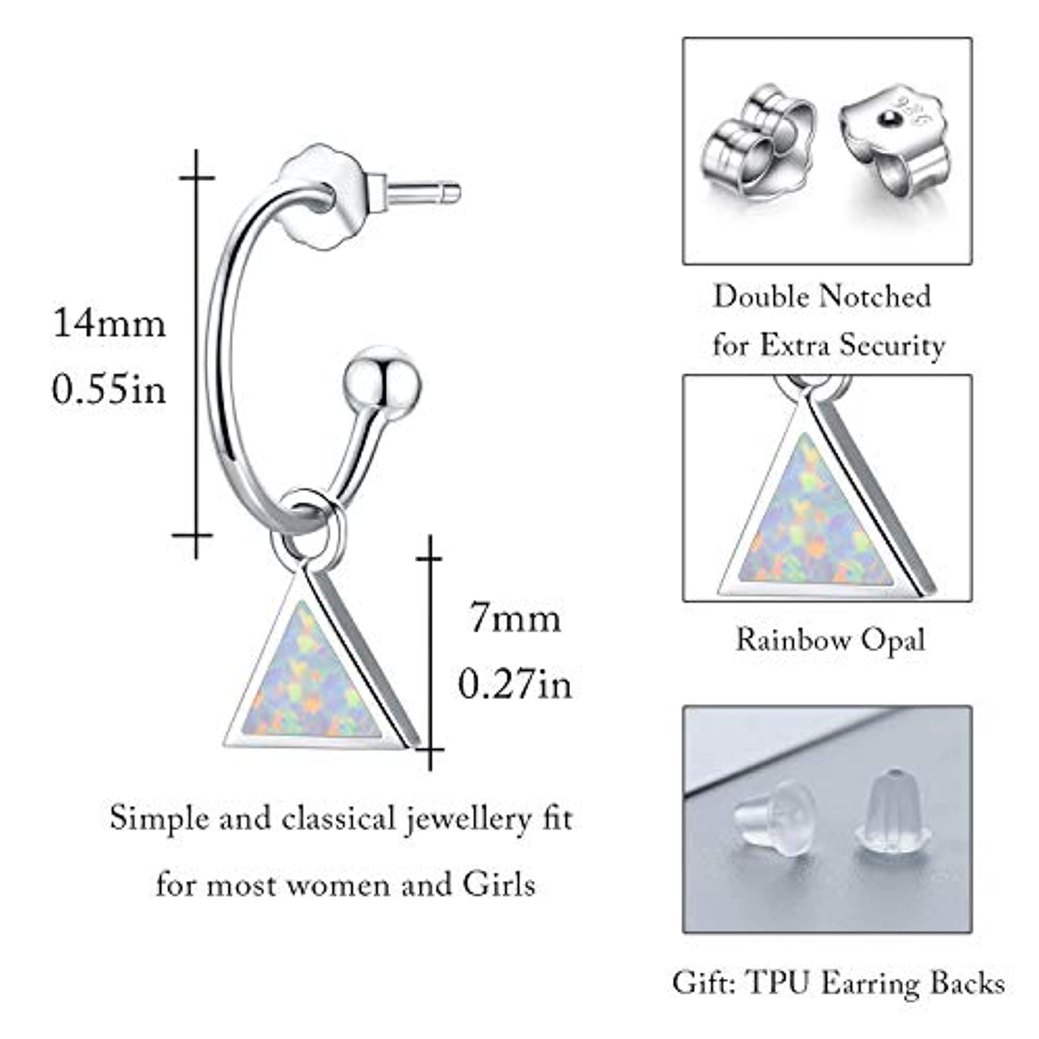 S925 Sterling Sliver Opal Triangle  Hoop Earrings  Fashion Earrings For Women