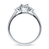 Rhodium Plated Sterling Silver 3-Stone Anniversary Promise Engagement Ring Made with Zirconia Oval Cut