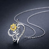 Sunflower Necklace S925 Sterling Silver - You are My Sunshine Necklace SunFlower Heart CZ Pendant Musical Note Jewelry Gifts for Women