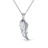Guardian Angel Wing Protection Pave Cubic Zirconia CZ 925 Sterling Silver Dangling Pendant Necklace For Women For Teen