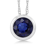 14K Gold Round Blue Sapphire Pendant Necklace