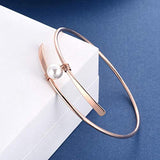 Sterling Silver Rose Gold Plated Single Freshwater Pearl Bangle Bracelets Wedding Bridesmaids Anniversary Gifts for Women