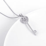 925 Sterling Silver Irish Celtic Trinity Knot Heart Key Pendant Necklace for Women