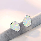 Sterling Silver Irregular Created Opal Stud Earrings Silver Stone Earring Dainty October Birthstone Earrings Jewelry Gift for Women