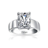 Simple Art Deco Style 3CT Solitaire Rectangle Radiant Emerald Cut AAA CZ Engagement Ring Wide Band 925 Sterling Silver