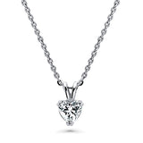 Rhodium Plated Sterling Silver Solitaire Heart Anniversary Wedding Pendant Necklace Made with Swarovski Zirconia