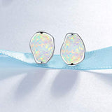 Sterling Silver Irregular Created Opal Stud Earrings Silver Stone Earring Dainty October Birthstone Earrings Jewelry Gift for Women