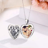 Locket That Holds Pictures Heart Locket Necklace for Women 925 Oxide Silver Rose Flower Photo Lockets for Wife Birthday for Her