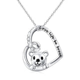 Silver Bear Cute Animal Heart Pendant Necklace