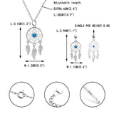 925 Sterling Silver Turquoise Bohemian Dreamcatcher Feather Filigree Necklace Earrings Set for Women Girl