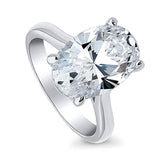 Rhodium Plated Sterling Silver Oval Cut Cubic Zirconia CZ Statement Solitaire Engagement Ring