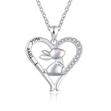 Silver Bunny Rabbit Necklace Cute Animal  I Love You Pendant Necklace 
