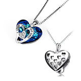 I Love You Mom Series - Sterling Silver Mom Necklace Heart Pendant with Blue Crystal - Fine Jewelry Birthday Gifts for Mom Mother Grandma Mother-to-be Mother-in-law Stepmom
