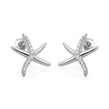 925 Sterling Silver White CZ Sparkling Little Starfish Post Stud Earrings